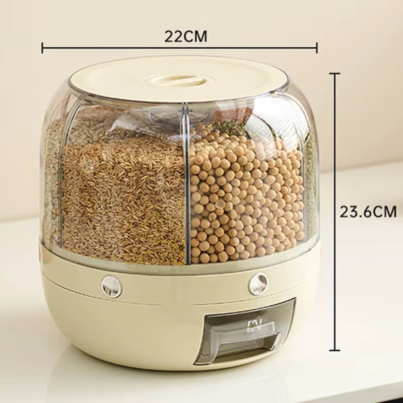 6KG Rotatable 360 Degree Rice Dispenser Sealed Dry Grain Bucket Dispenser Moisture-Proof Kitchen Food Container Storage Box