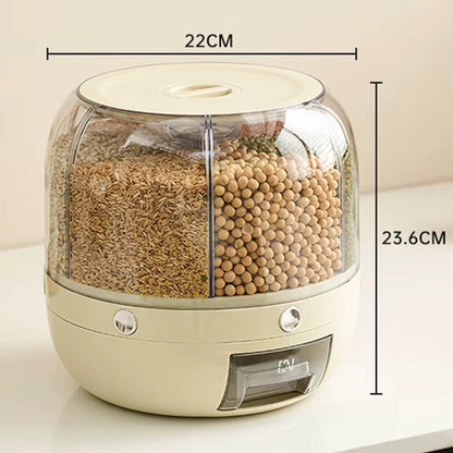 6KG Rotatable 360 Degree Rice Dispenser Sealed Dry Grain Bucket Dispenser Moisture-Proof Kitchen Food Container Storage Box