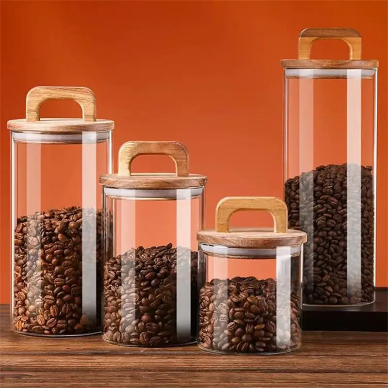 SealNest™ Glass Storage Jar with Wooden Lid – Airtight Kitchen Canister for Coffee, Tea, Spices & More