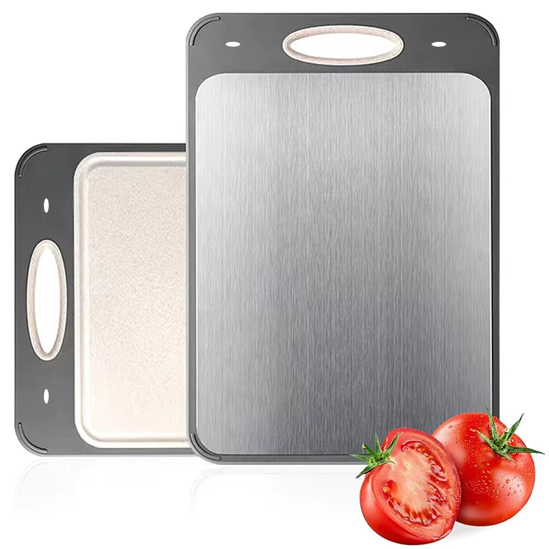 Double Sided Stainless Steel Cutting Board Wheat Grass Cutting Board for Meat Vegetables and Fruits Easy to Handle Kitchen Tools