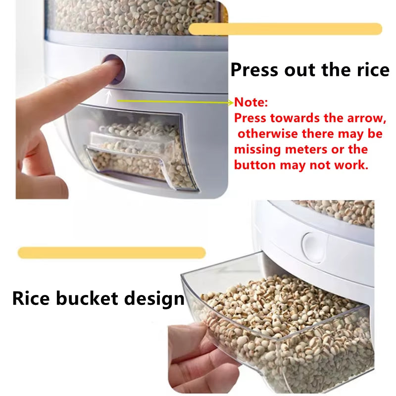 FreshKeep™ 360° Rotating Rice & Grain Dispenser – 6KG Airtight Moisture-Proof Food Storage Container